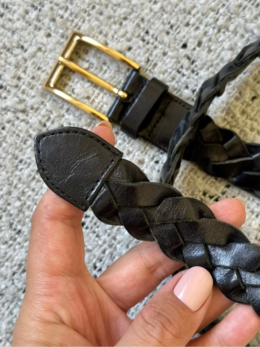 &Other Stories Black Braided Leather Belt Size S